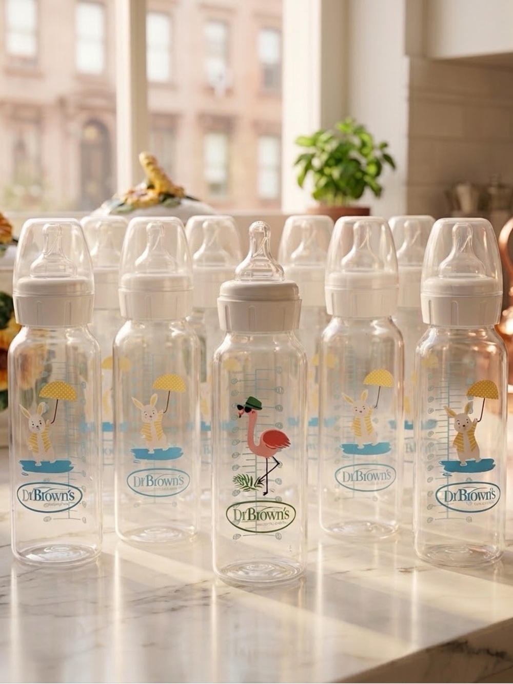 Dr. Brown's Clear Baby Bottles with Cute Animal Prints - White Caps Set of 8